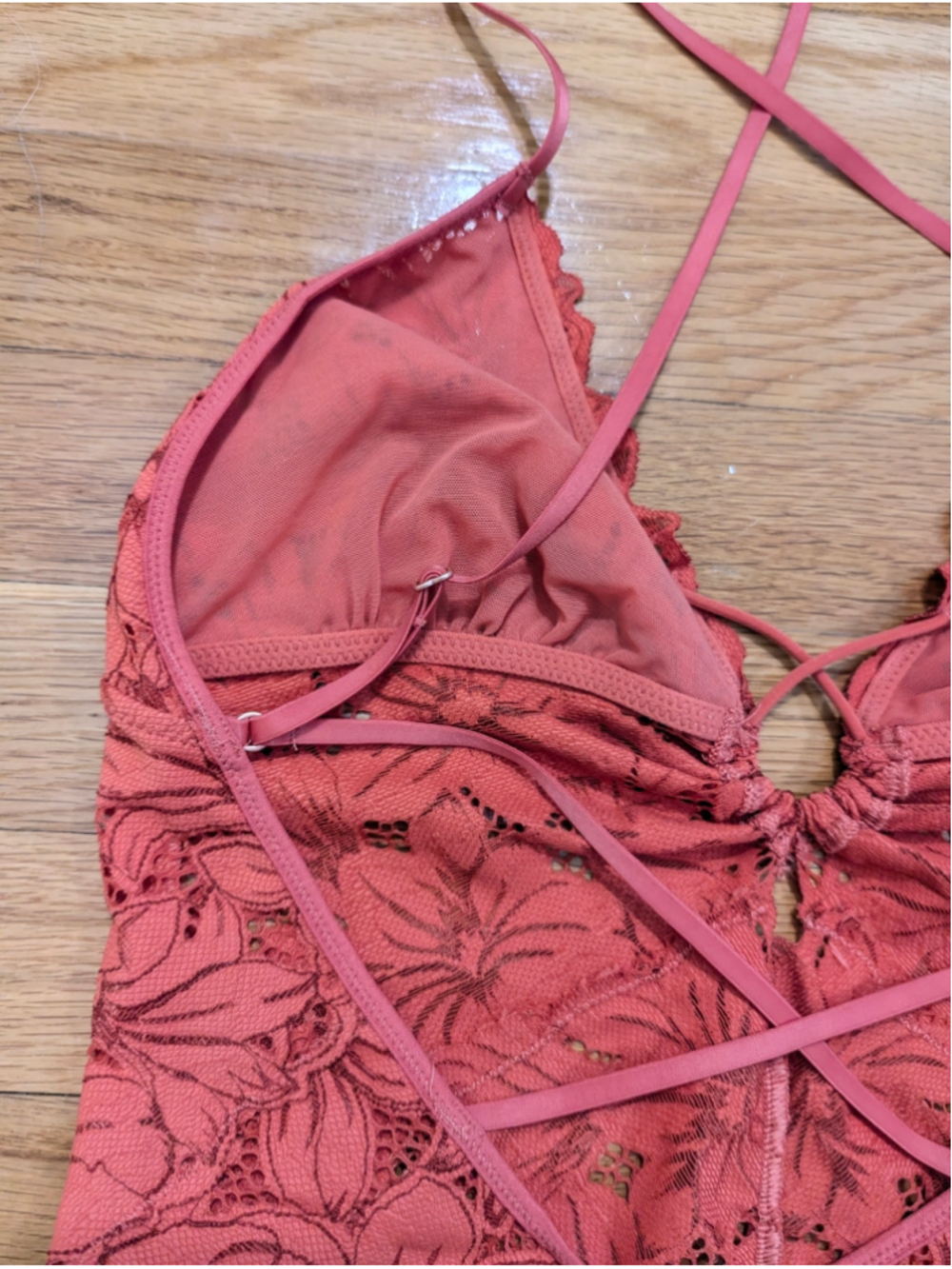 Aerie NWT Beach Daze Lace Bodysuit Coral Smsll - Picture 8 of 9